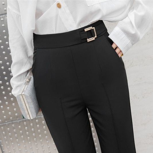 Pantalones De Mujer Rectos Slim Fit Oficina Largos Casual Elástico Negro  Trabajo