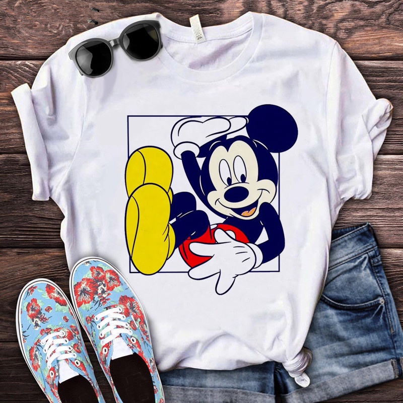 Disney Camiseta de moda para mujer, diseño de Mickey atrevido, color blanco