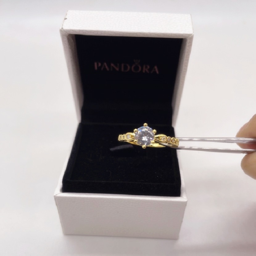 Miss Pandora Anillo Con Caja De Promesa De Lujo De Oro De 14