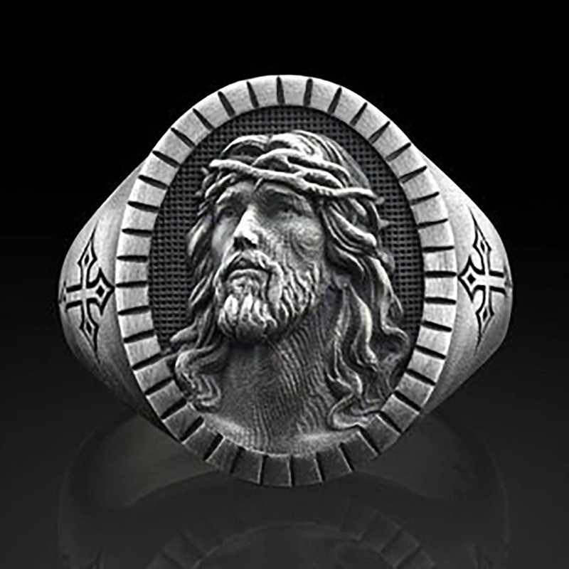 anillo de plata antigua oxidada de para hombre cruz cristiana ovalada anillo religioso Shopee Colombia