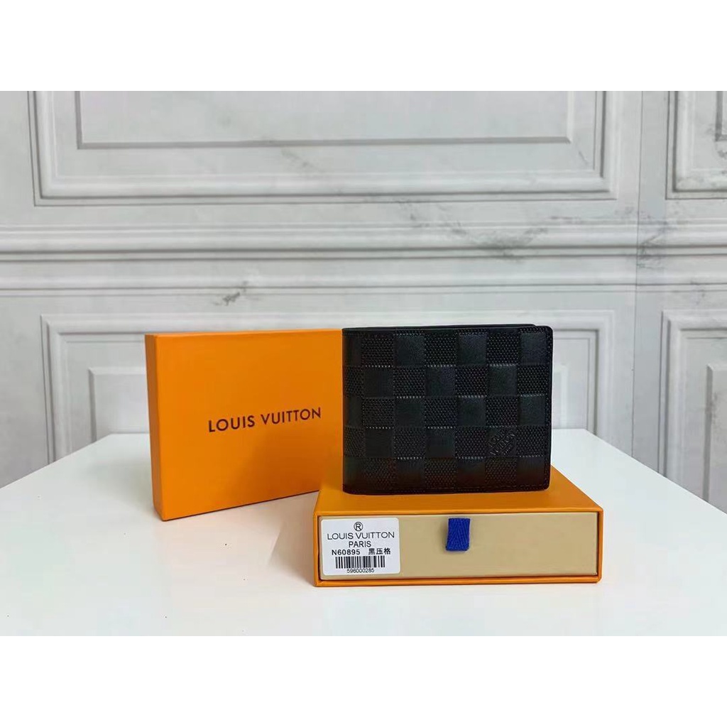 \ [Precio Más Bajo] Billetera A Cuadros Negra Louis Vuitton Para Hombre  (Con Caja)