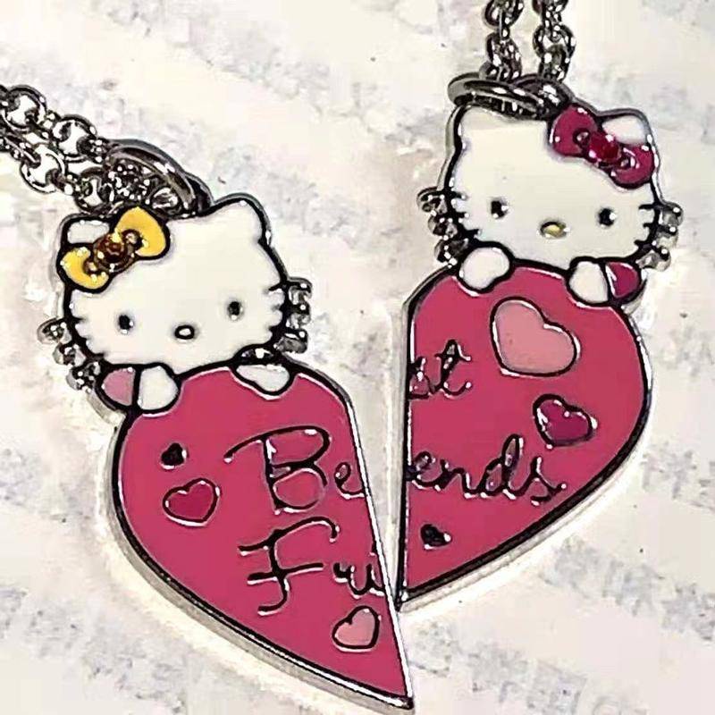 1 Par De Collar De Hello Kitty Elegante Estilo Coreano En Forma De Corazón  Cadena Amor Colgante Mujeres Accesorios De Moda