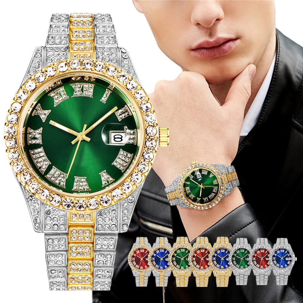 Reloj de Hombres con Pulsera en Acero Oro 18K Relojes Para Hombres Con  Diamantes 