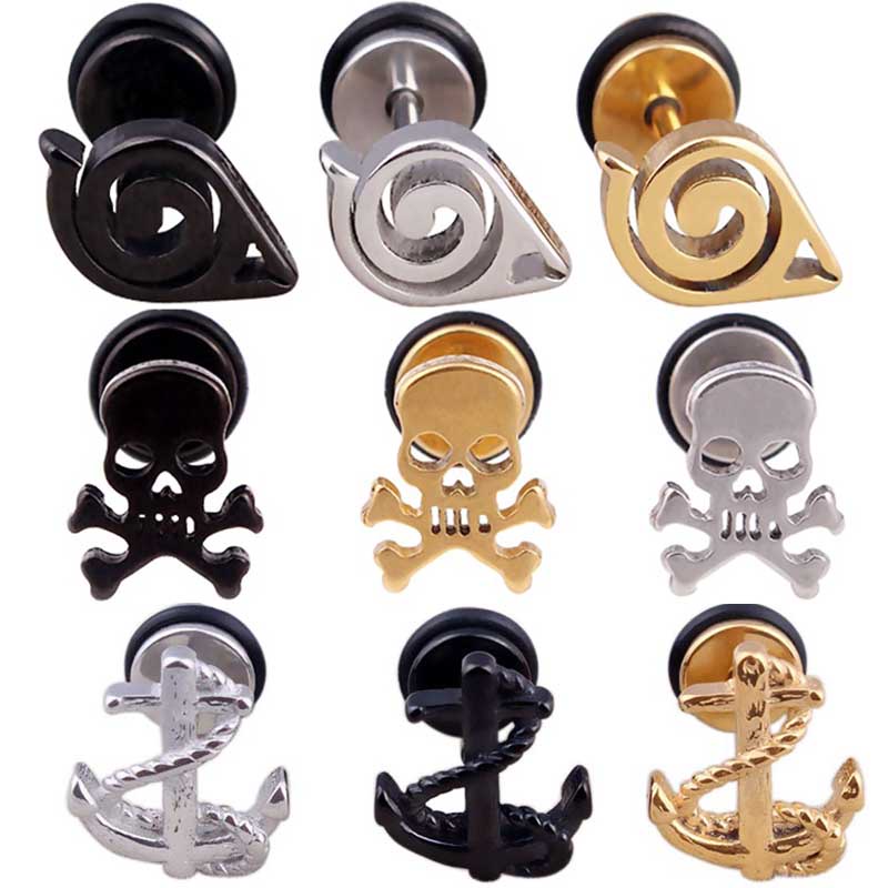 1 Par Caliente De La Moda De Las Mujeres De Los Hombres De Color Punk Negro  Imán De Acero Inoxidable Blanco Zircon Earless Ronda Stud Pendientes  Joyería