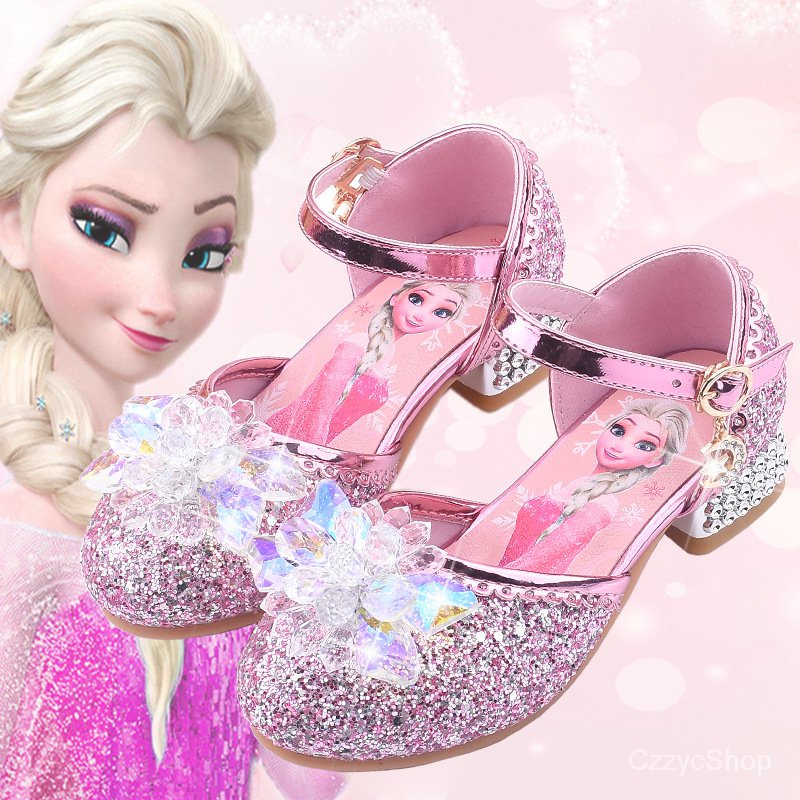 Zapatos De Princesa Elsa Tacón Alto Para Niños Niña Crystal Congelados Para