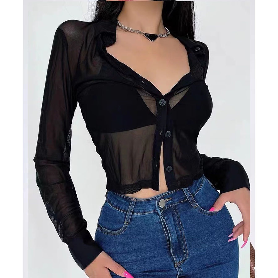 Blusa manga corta online transparente