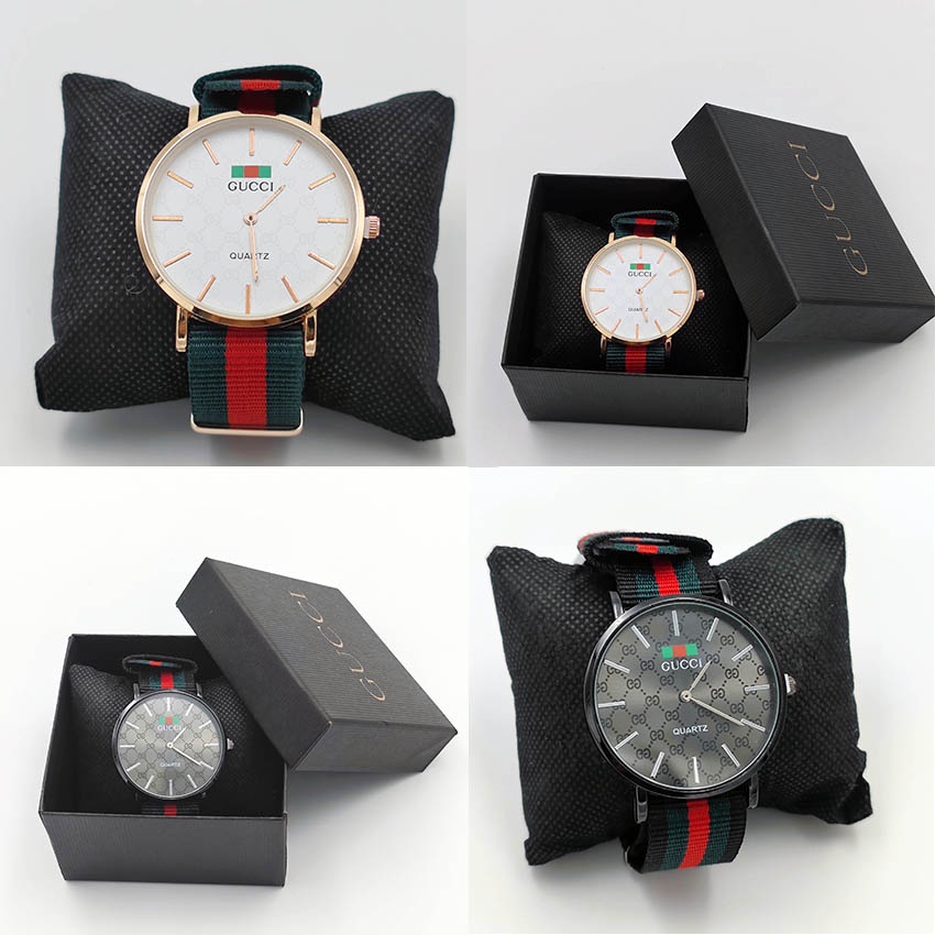 Reloj GUCCI Con Caja de Hombre y Mujer Estudiante Correa De Lona De Cuarzo Tejido Nylon Casual Moda Pareja