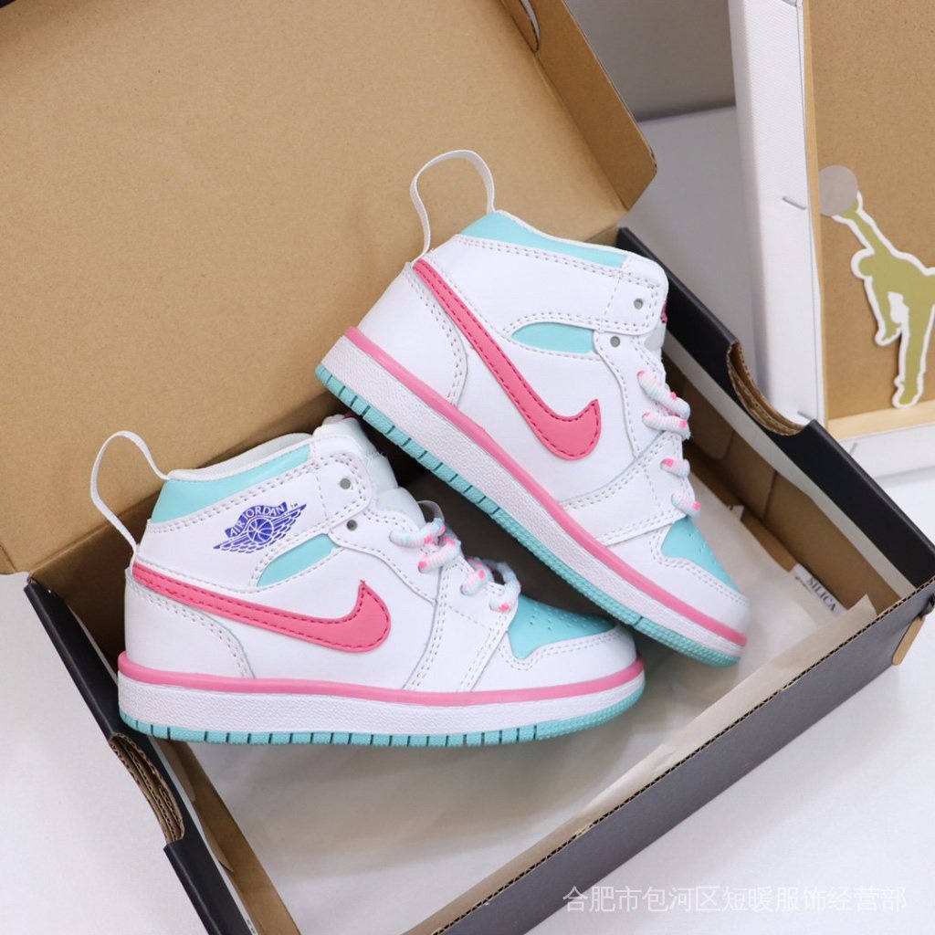 ▫ Original Jordan 1 Zapatos Para Niños De Cuero Para Niñas Baloncesto Blanco/Rosa MYUV | Shopee