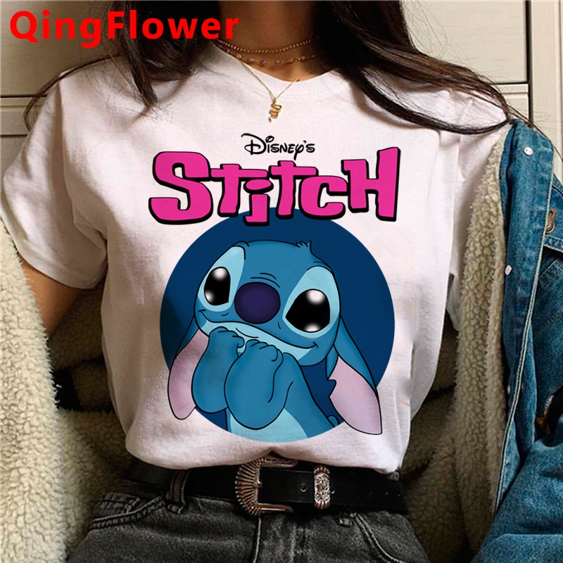 Kawaii Disney De Dibujos Animados Lilo Stitch Camiseta Femenina