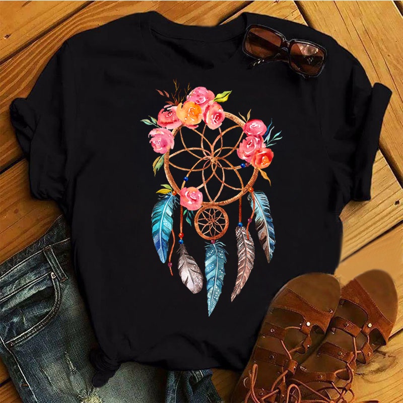 Camiseta De Moda Para Mujer Estampada Dreamcatcher Verano Manga