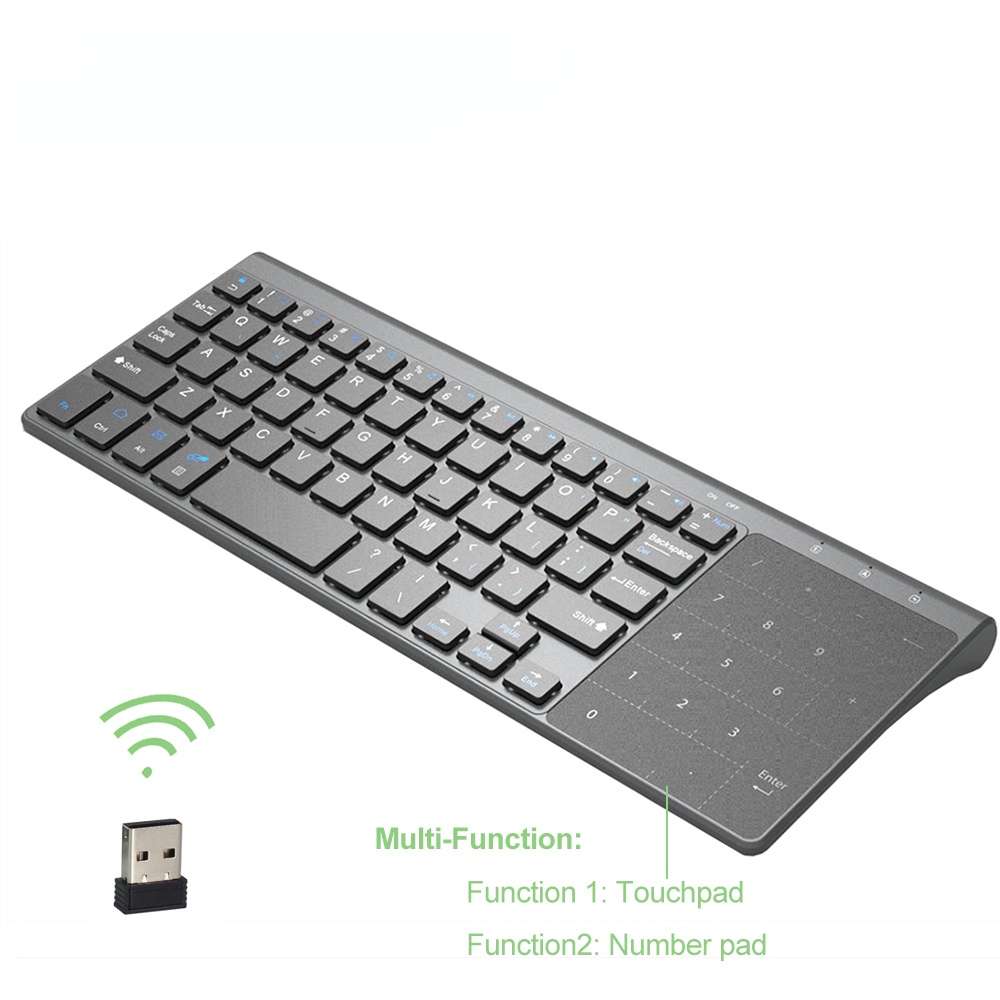 Mini teclado inalámbrico retroiluminado 2,4 GHz distancia de trabajo de 10  metros panel táctil inteligente para PC