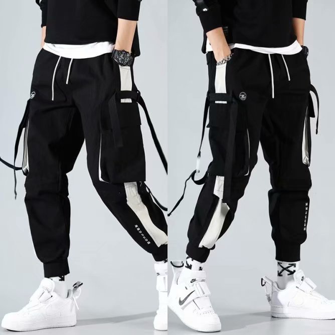 los hombres bolsillos streetwear jogger pantalones hip hop de