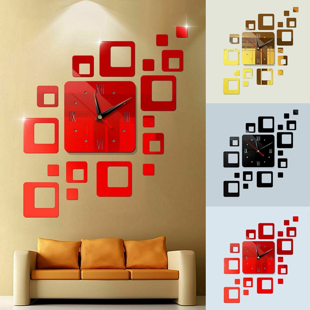 Gran reloj de pared DIY sin marco 3D espejo reloj de pared para sala de  estar hogar oficina decoración pegatinas