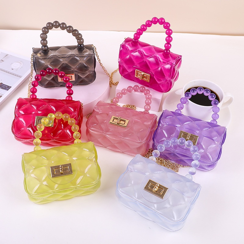 Mini Bolso De Mujer Elegante Mensajero De Hombro Portátil Cadena Niña PVC  Jelly Bag Pearl Crossbody Rombo Pequeño Cuadrado, Bolsas De Mano Superior