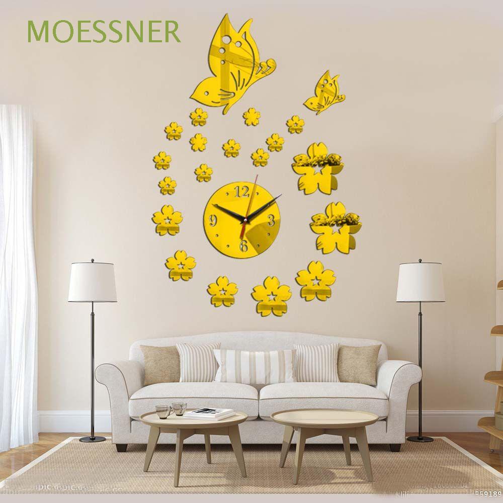 VREAONE Reloj de pared grande para decoración de sala de estar, sin marco,  moderno, 3D, con números de espejo, calcomanías para el hogar, dormitorio