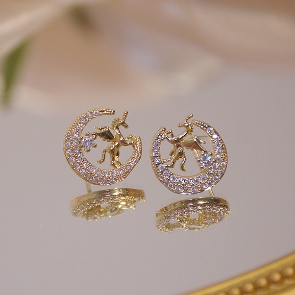 Aretes De Unicornio Bañados En Oro De 18 Quilates Con Circonitas Para  Mujeres/Niñas/Regalo De Moda | Shopee Colombia
