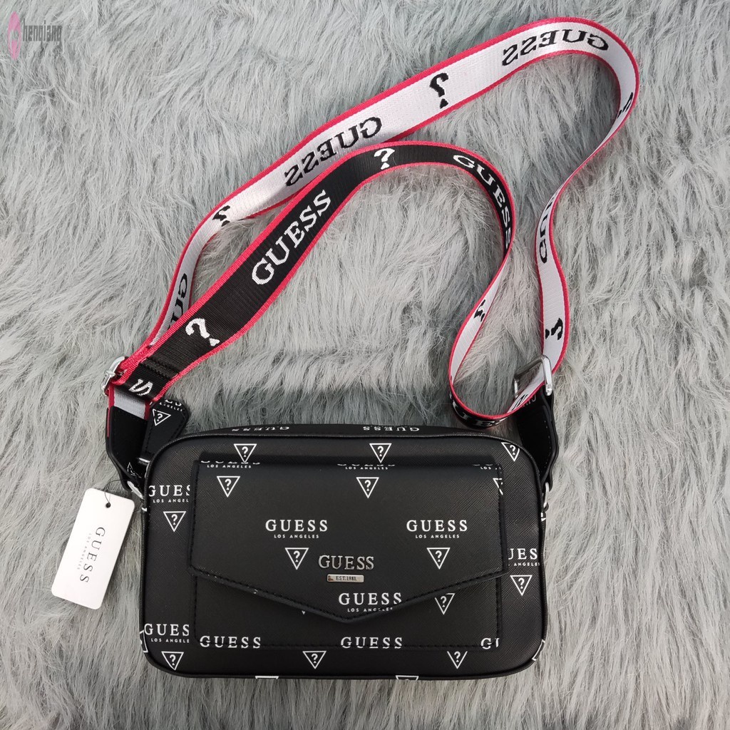 Bolso Bandolera Guess-rectangular Para Mujer Con Llavero , Bolsa A Prueba  De Polvo (3 Colores Disponibles , Negro)