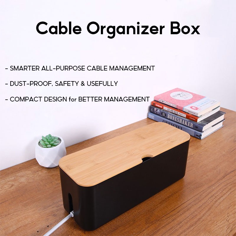 Caja organizadora de cables a prueba de polvo para escritorio, caja  organizadora de cables de gran