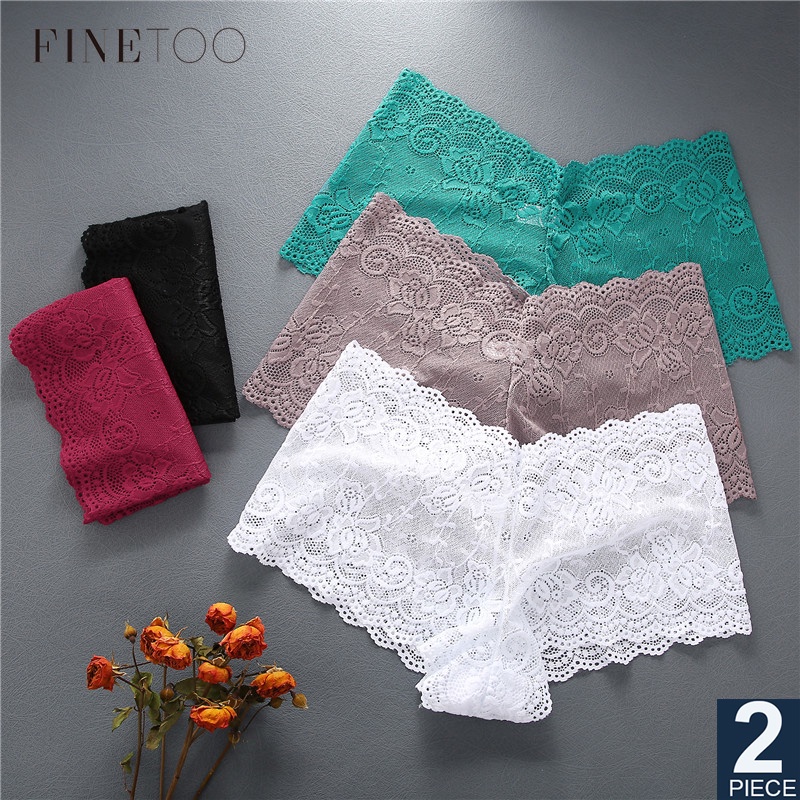 FINETOO 2 Unids/set Panty Cintura Alta Mujeres Floral Encaje