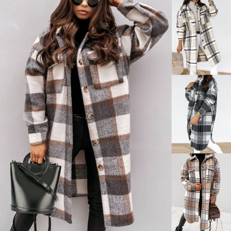 Chaquetas de lana con solapa para Mujer, abrigo de mezcla, talla grande,  Otoño e Invierno chaqueta