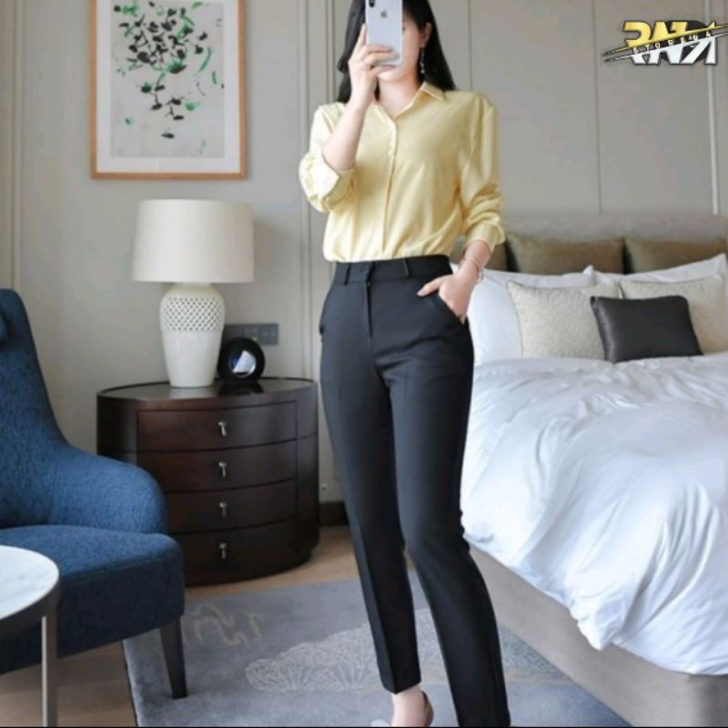 Pantalones de oficina de trabajo FORMAL SLIMFIT para mujer, tela básica