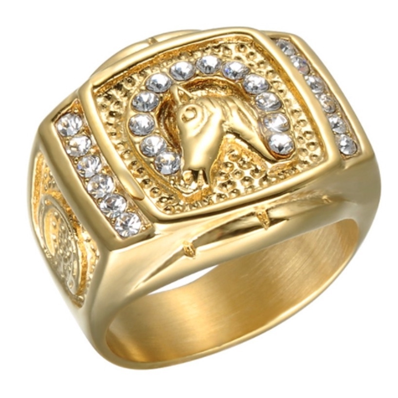 Anillo De Caballo De Oro Amarillo De 18 Quilates Con Diamantes