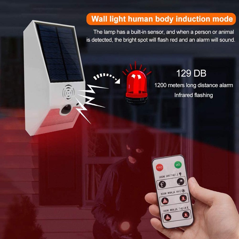 Sistema Alarma Solar Con Sonido y Luz LED Sirena Con Sensor De Movimiento  Alerta