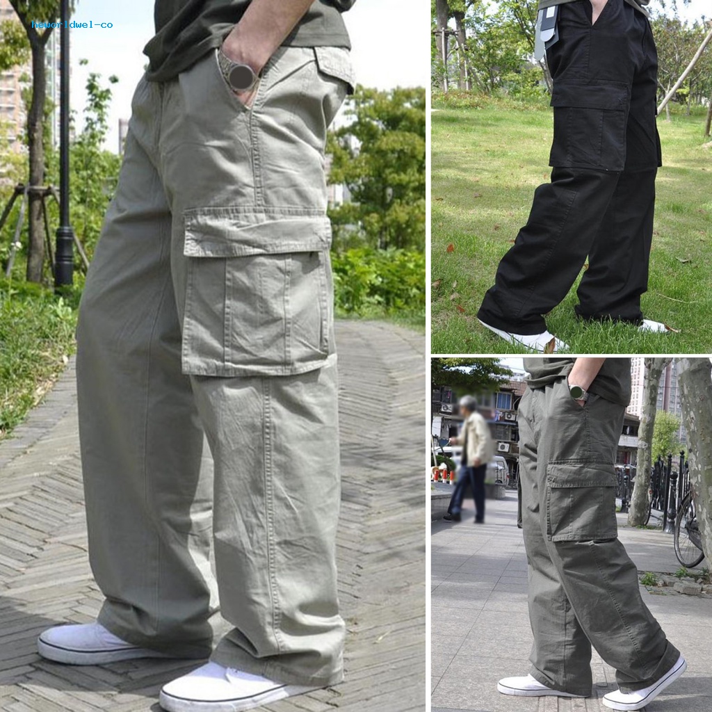 heworldwel Hombres Pantalones Cargo Color Sólido