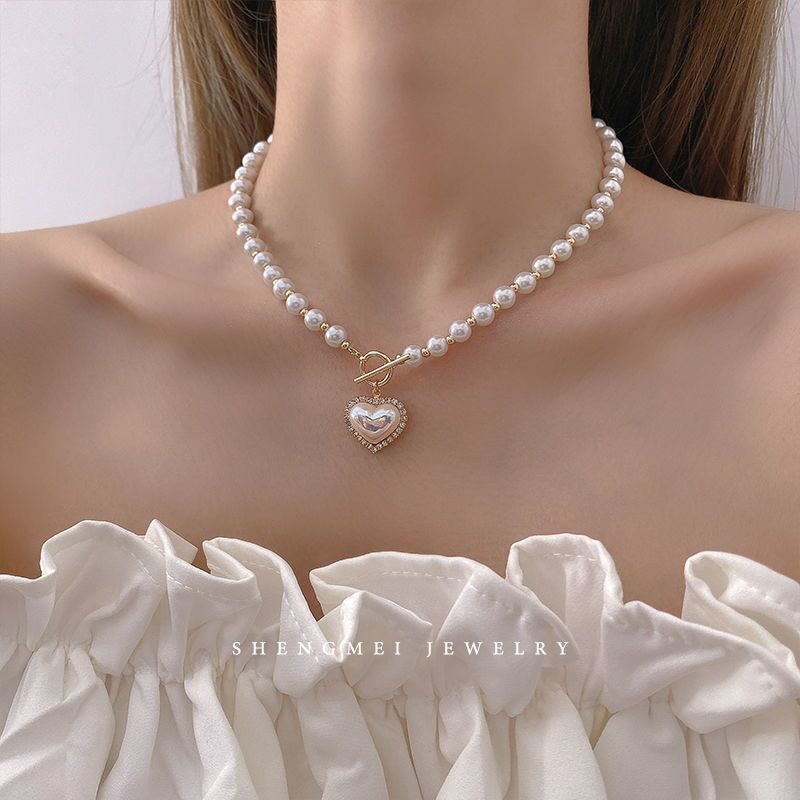Collar De Perlas Colgantes Con Corazón De Amor De Moda Diseño