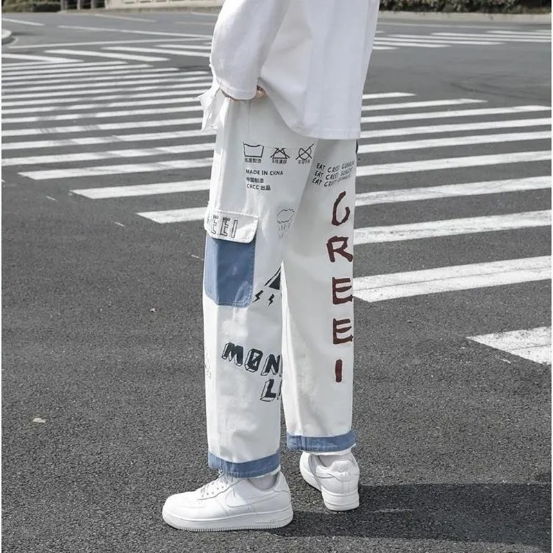 Blanco Blanco Jeans Moda Para Hombre Casual Retro Pantalón Ancho De Pierna  Ancha Hombres Streetwear Wild Flow Hip Hop Straight Denim Pants Mens M 2XL1  De 47,82 €