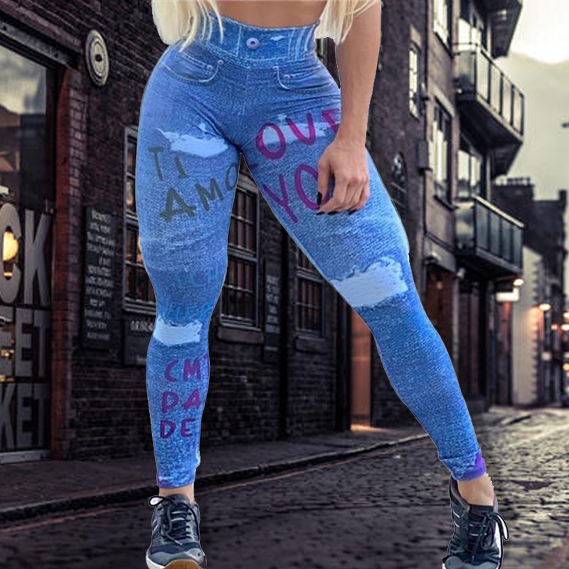 Uma Leggins Casual Colombiana, Feminina, Tipo Jeans Mallon