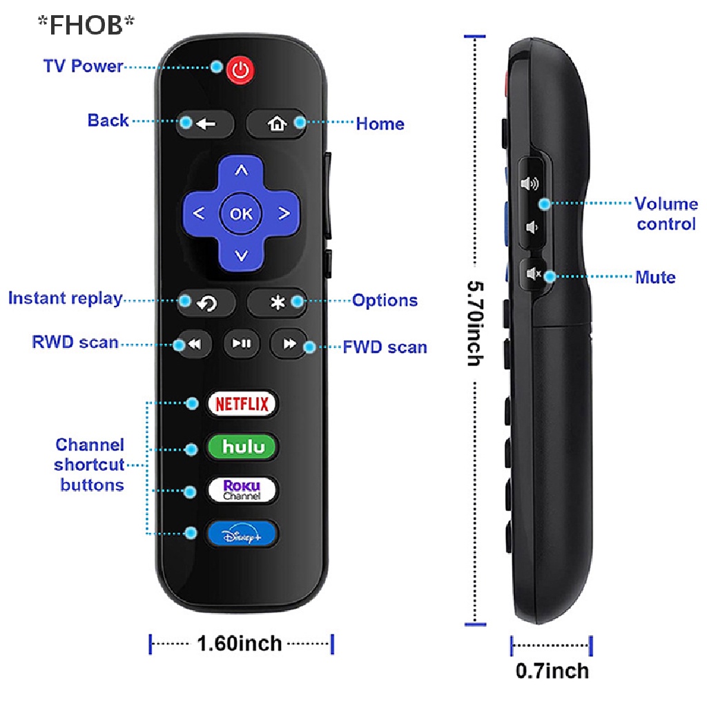 Nueva usarmt sustituye TCL rc280V3Roku Mando a Distancia con Netflix vudu  cbsbnews Sling teclas de acceso rápido – Yaxa Store