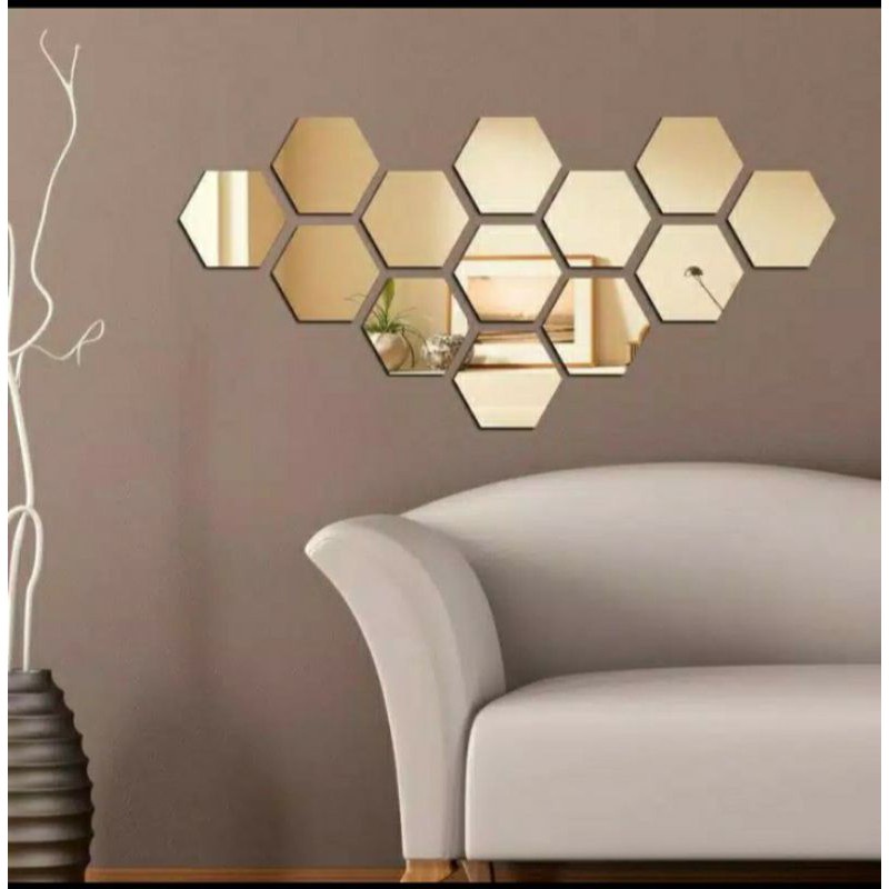 5 Espejos Hexagonales Vinilo Decorativo Adhesivo Pared 18*16