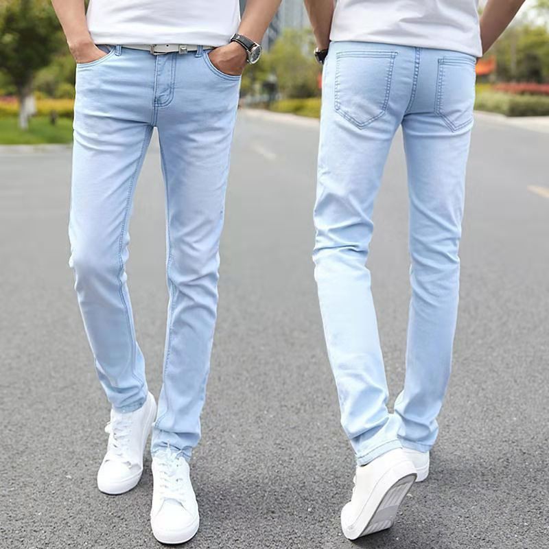 Jeans Azul Claro Para Hombre Slim Fit Deportivos Pantalones