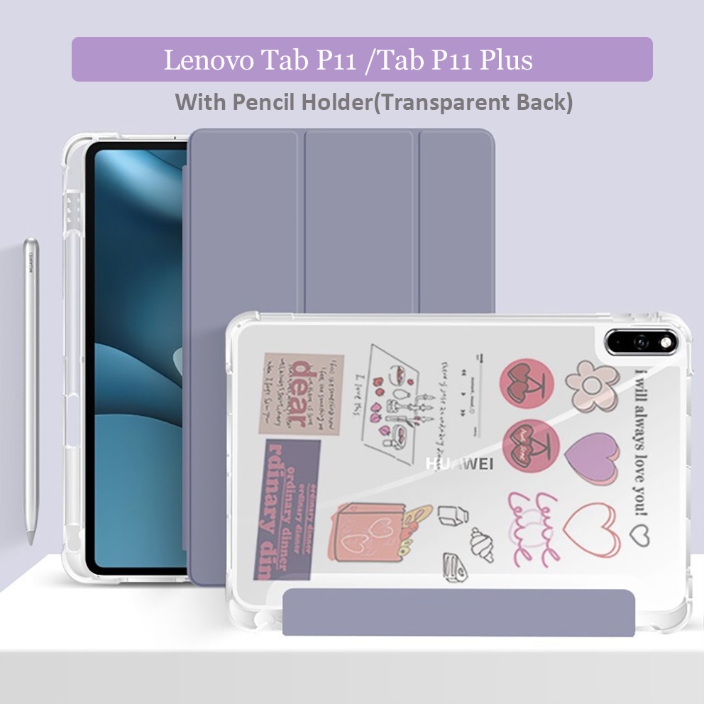 Lenovo Tab P11/Plus 11 Pulgadas J606F J607F J616 Funda Transparente Con  Soporte Para Lápices Smart Trifold De Piel Sintética
