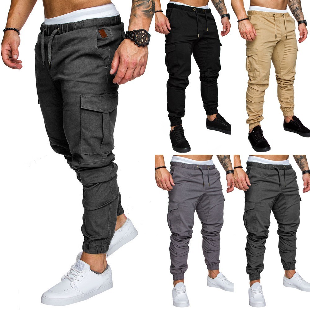 Pantalón grueso de combate joggers de chándal para hombre gris