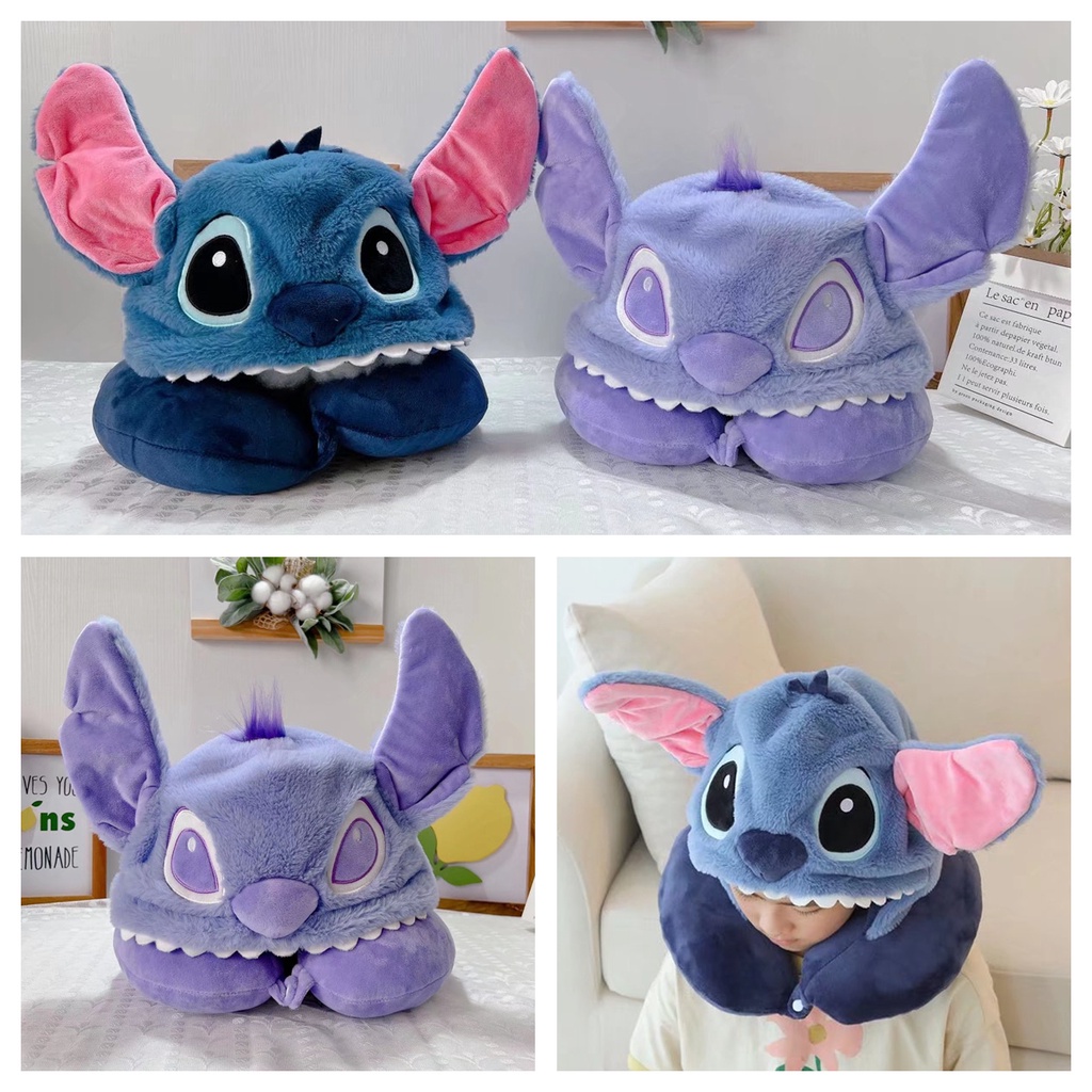 Lindo Púrpura Puntada Con Capucha U Almohada De Dibujos Animados Anime  Stitch Alien Cuello Opaco Viaje Regalos Niño Niña