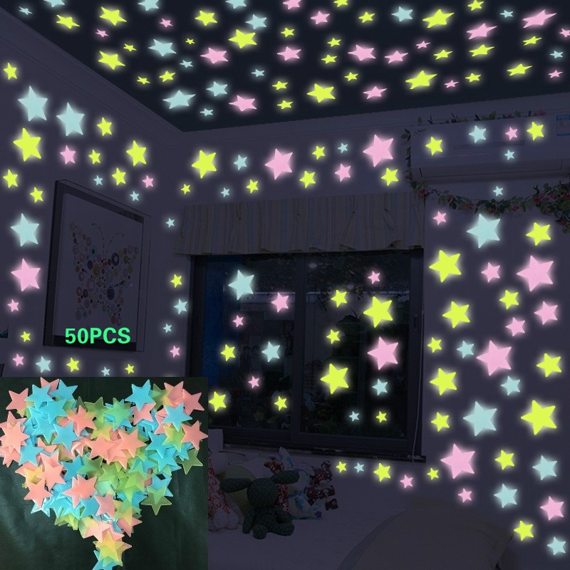 KESYOO 100 pegatinas de pared brillantes en la oscuridad estrellas  fluorescentes luminosas 3D pegatinas de techo de plástico para dormitorio,  sala de