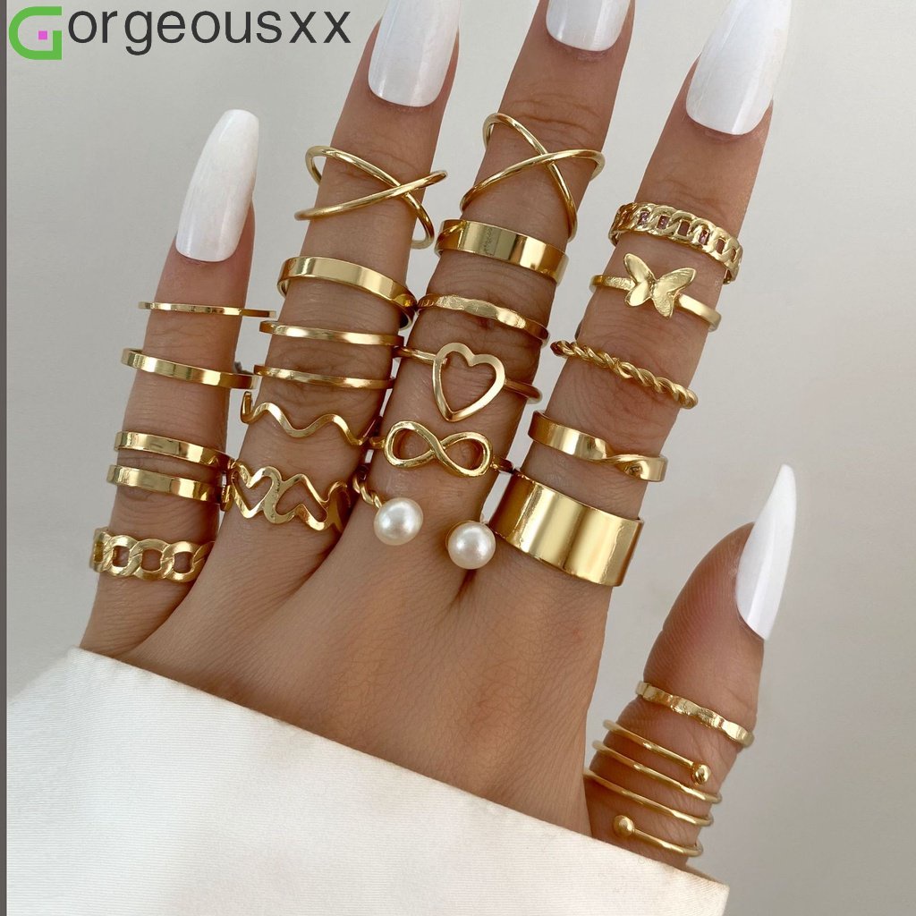 Boho Oro 22 Piezas Anillos De Corazón Conjunto Para Mujeres Vintage  Geométrico Cruz Perla Mariposa Dedo Moda Joyería Regalo