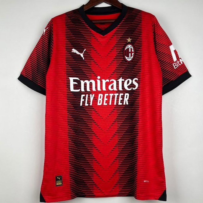 23/24 AC Milan Camiseta De Fútbol En Casa Para Hombre Rojo Negro Fans  Versión