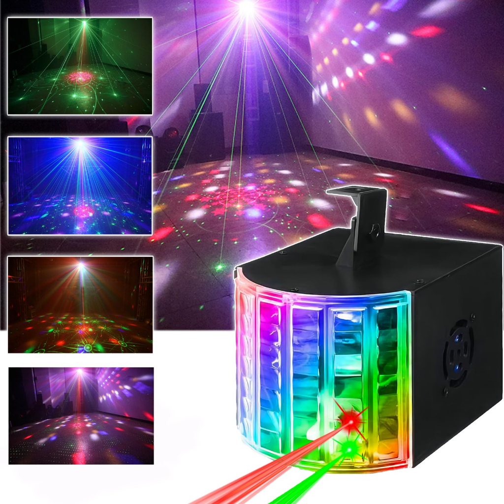 Luces de fiesta + luz de bola de discoteca, 3 en 1 DJ escenario  estroboscópico soporte de iluminación DMX 512 activado por sonido con  control remoto