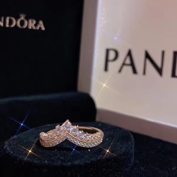 Anillo De Princesa Corona Pandora Deseo De Oro Rosa En Forma De V