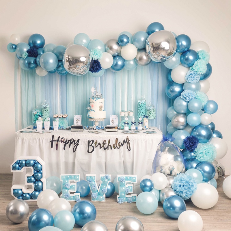 Decoraciones de baby shower para bebé, decoraciones de baby shower,  decoraciones azules para baby shower, globos blancos y azules para  decoración de