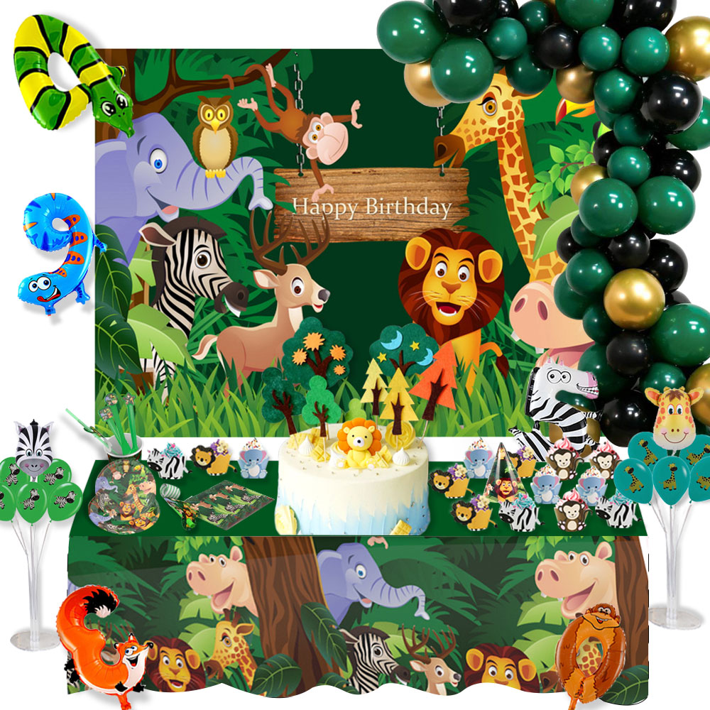 Set, Decoración De Cumpleaños De 3 Años Decoración De Cumpleaños De 3 Años  Para Niños Decoración De Cumpleaños De 3 Años Safari Con Globo Decoración D