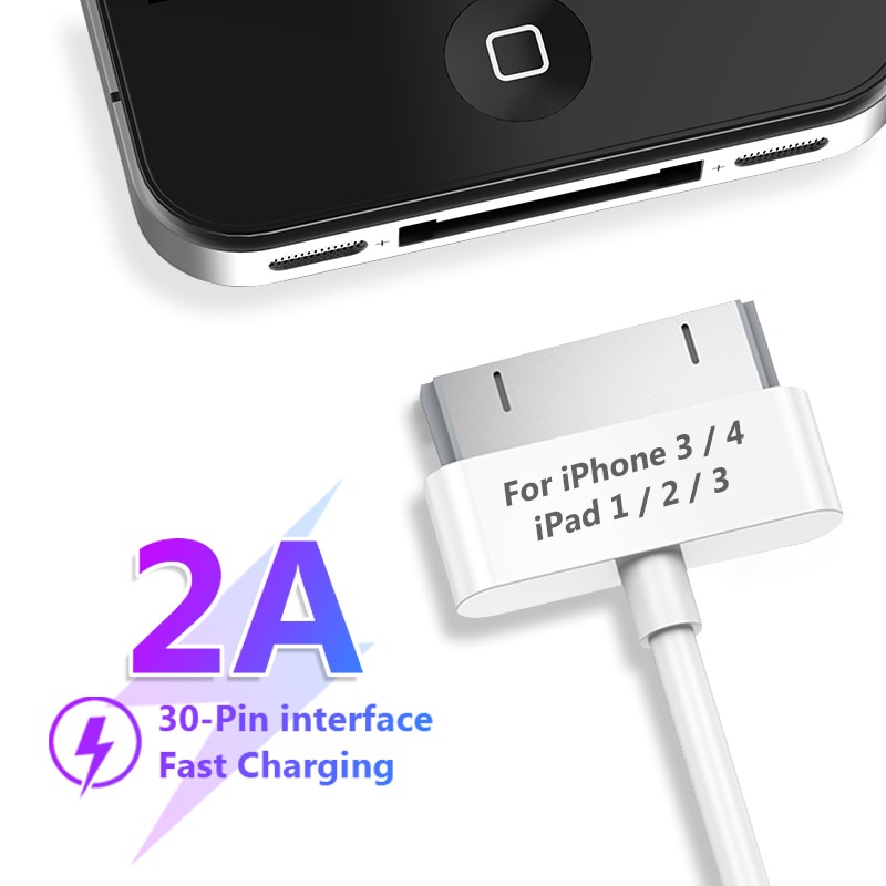 Cable de Datos USB Carga Cargador para iPhone 4/4s,30 pin iPad 1 2