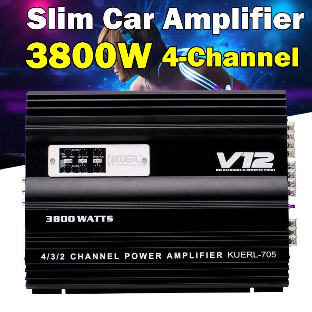  3800 W 2 canales o amplificador de potencia 12 V aleación de  aluminio negro auto auto Hifi estéreo amplificador coche o sistema para o  amplificador de potencia Amplificador estéreo de coche