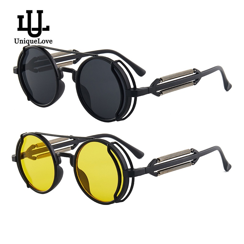 Punk Steampunk Gafas De Sol Retro Hombres Marca Dise ador Redondo