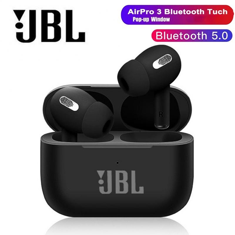Estos auriculares tipo 'Airpod' de JBL incluyen una pantalla táctil en el  estuche de carga