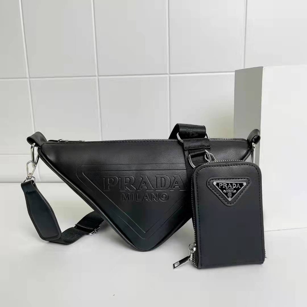 Bolso Triangular De Cuero Para Hombre PRADA PR040 | Shopee Colombia