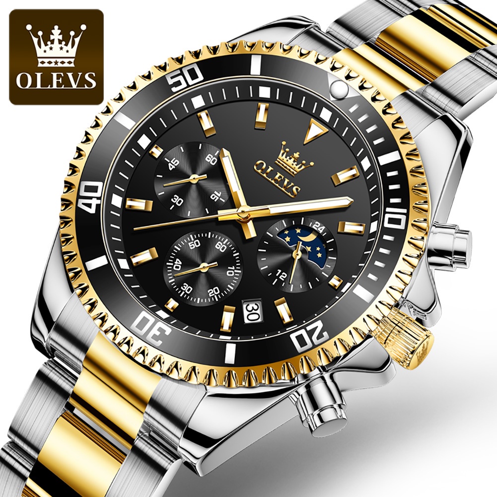 Olevs Reloj Hombre Oro Luminoso Impermeable Original 8697